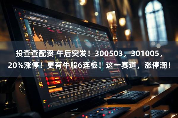 投查查配资 午后突发！300503，301005，20%涨停！更有牛股6连板！这一赛道，涨停潮！